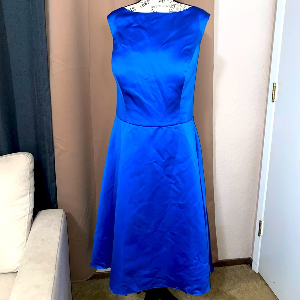 NWOT 18W bridesmaid dress royal blue satin A-line with boning and full lining